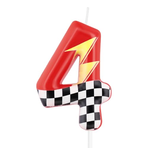mciskin Velas de Cumpleaños Rojas Racing 4, Decoraciones de 4th Cumpleaños para Niños, Velas...