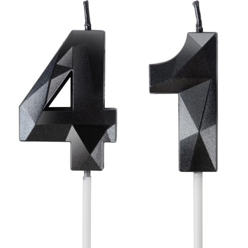 Velas de Cumpleaños 41 Años Negro, Decoraciones para Hombres y Mujeres, Número 41 3D para Tarta,...