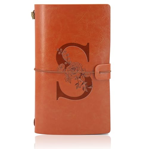 Diario de Viaje con inicial, Cuaderno de Cuero, Cuaderno Recargable, Bloc de Notas, Diario Personal...