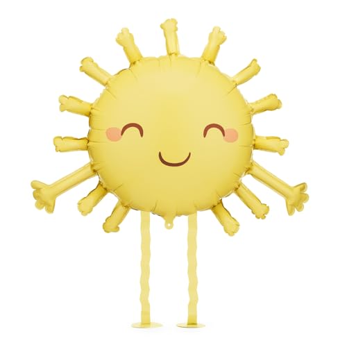 Globo de helio con cara de sol con cara – Amarillo – 91 x 77 cm – Globo de helio con patas –...