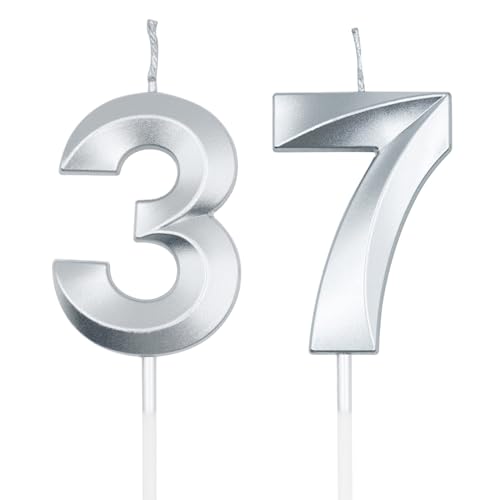 Velas plateadas de cumpleaños número 37 y 73 para tartas, número 37 y 73, decoración de pastel...