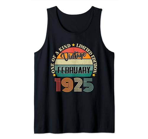 99 Años Vintage Febrero 1925 99 Cumpleaños Retro Camiseta sin Mangas