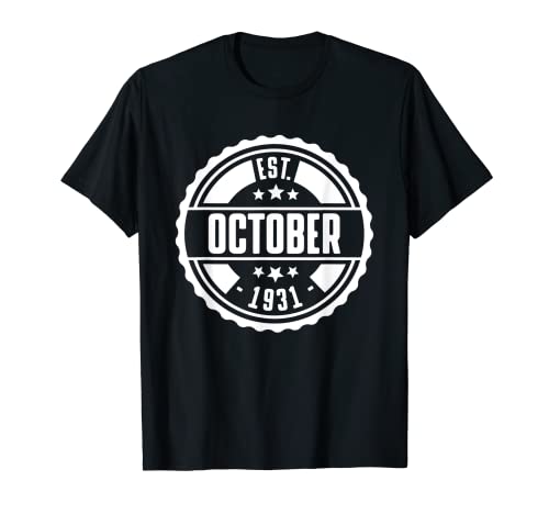 EST Octubre 1931 Feliz Cumpleaños Regalo Vintage Retro Camiseta