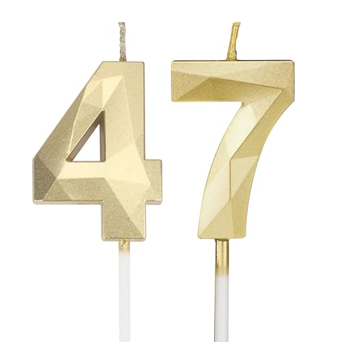 Velas de cumpleaños con números 47,3D, doradas, velas de cumpleaños para tartas, decoración de...