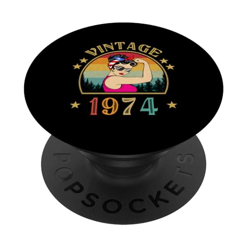 Regalo de cumpleaños número 52 para Mujer Retro Vintage 1974 PopSockets PopGrip Adhesivo