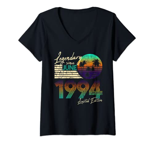 Mujer Cumpleaños legendario desde junio de 1994. Camiseta Cuello V