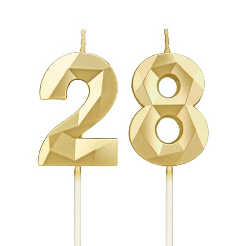 Velas 28 cumpleaños, velas con número oro, decoraciones para tartas de cumpleaños, bodas,...