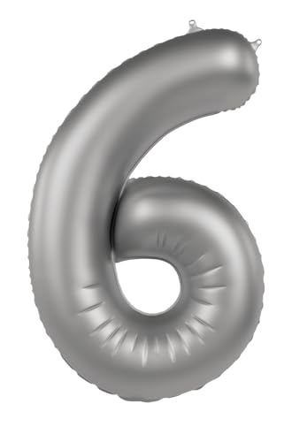 Folat B.V.- Folat Globo plateado Numero 6-Moonlight Silver-Satin Gloss-86 cm-Decoraciones de...