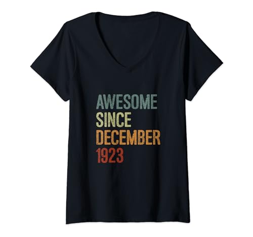 Impresionante desde diciembre de 1923, regalo de cumpleaños divertido retro Camiseta Cuello V