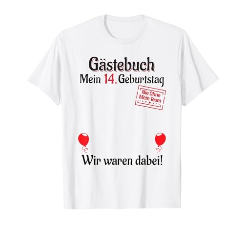 14 años Lista de invitados para niños y niñas, libro de visitas 14 cumpleaños Camiseta