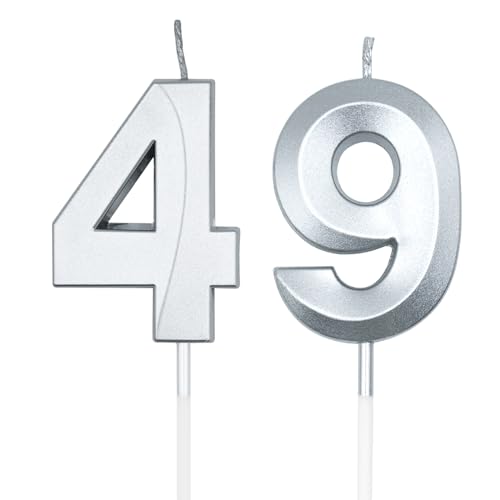 Velas plateadas de cumpleaños número 49 y 94 para tartas, número 49 y 94, decoración de pastel...