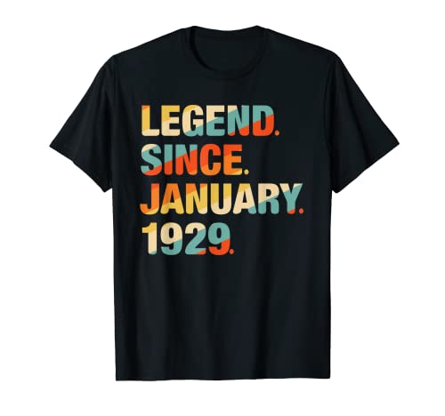 Regalos de cumpleaños 93 Leyenda de 93 años desde enero de 1929 Camiseta