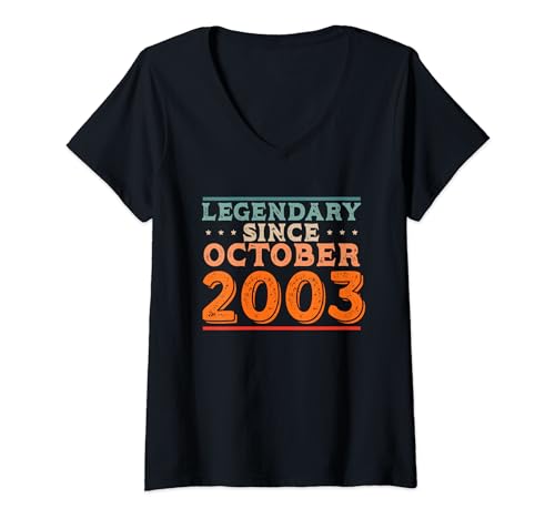 Legendario desde octubre de 2003 Retro Vintage Fiesta de Cumpleaños Camiseta Cuello V