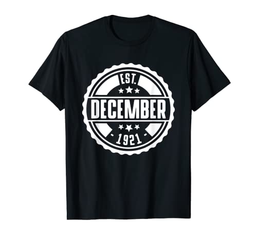 EST Diciembre 1921 Feliz Cumpleaños Regalo Vintage Retro Camiseta