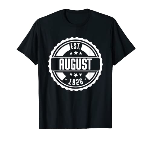 EST Agosto 1926 Feliz Cumpleaños Regalo Vintage Retro Camiseta