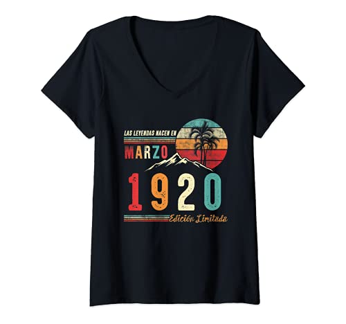 Mujer Las Leyendas Nacen en Marzo 1920 102 cumpleaños Hombre Regal Camiseta Cuello V