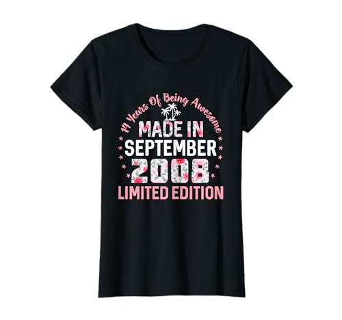 14 años 14 cumpleaños Hecho en septiembre de 2008 Floral Camiseta