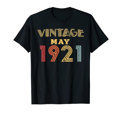 Vintage May 1921 Retro 100 Años de Edad Regalo de 100 Cumpleaños Camiseta