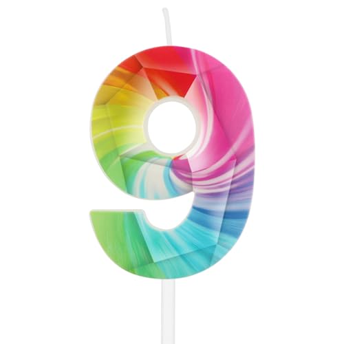 Velas 9 años de cumpleaños del arco iris, Decoraciones 9 años de cumpleaños para niños y...