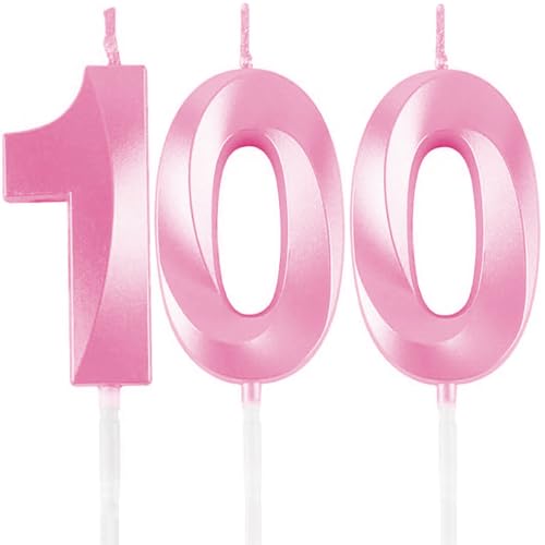 Velas de cumpleaños con números 100, velas rosas de cumpleaños, decoración 3D, vela de...
