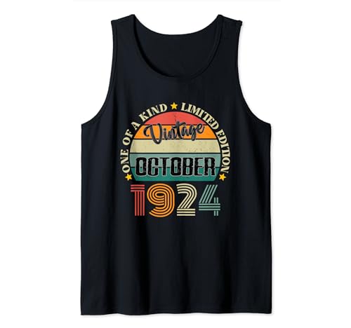100 Años Vintage Octubre 1924 Cumpleaños 100 Retro Camiseta sin Mangas