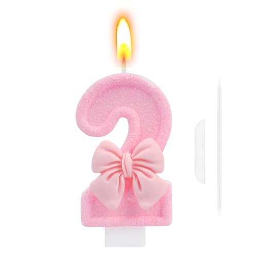 Velas Cumpleaños Numeros 2, Vela Cumpleaños, Vela 2 Año de Mariposa Rosa 3D, Adorno de Pastel...
