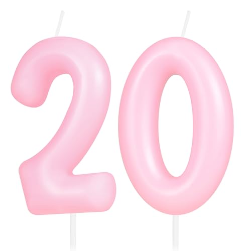 Hongplus - Vela de macaron con número 20, velas de feliz cumpleaños para pastel, adorno rosa para...