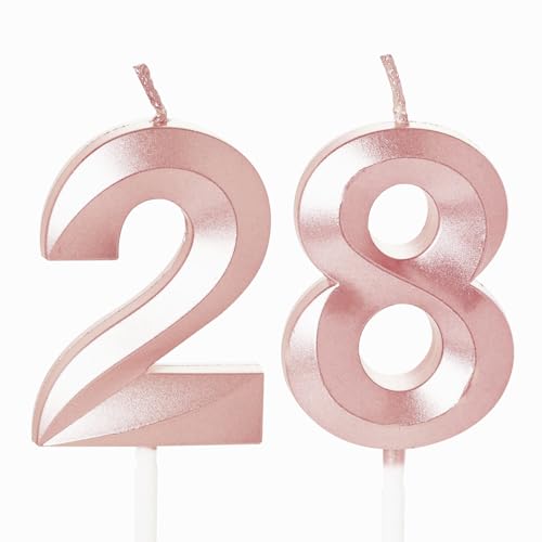 Velas de cumpleaños número 28 de color oro rosa para tarta de cumpleaños, decoración para tartas...