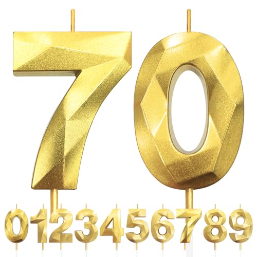 Velas de cumpleaños doradas LFWZRY, 70, 3D, número 25, sin olor, para pasteles y decoraciones de...