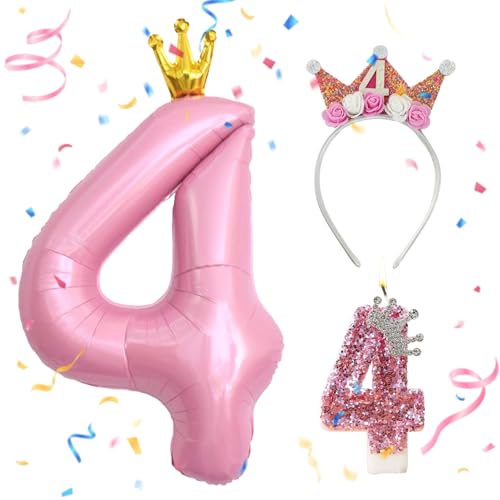 Foil Globo Numero 4,Velas Cumpleaños Números 4,Corona Cumpleaños 4 años,Decoracion 4 Cumpleaños...