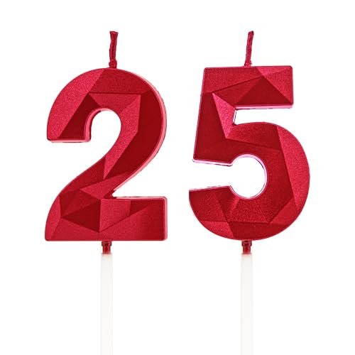 Velas 25 cumpleaños, velas con número rojo, decoraciones para tartas de cumpleaños, bodas,...