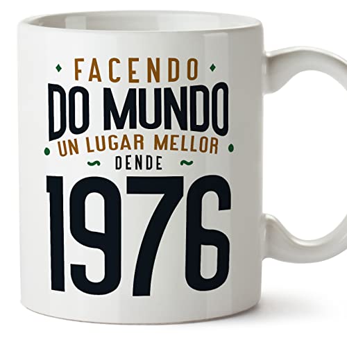 MUGFFINS Tazas 1976 Cumpleaños - En Gallego - Facendo do Mundo un Lugar Mellor - 11 oz / 330 ml -...