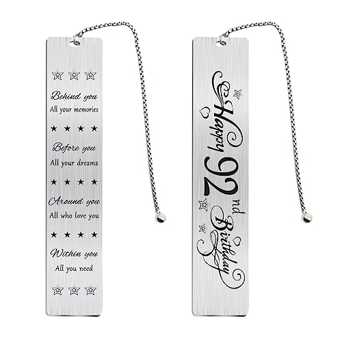 Jzxwan Regalos de cumpleaños 92 para mujeres y hombres, marcapáginas de cumpleaños de 92 años,...