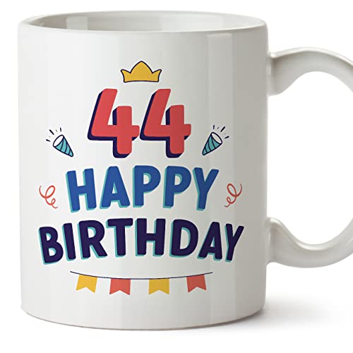 MUGFFINS Tazas 44 Cumpleaños - En Inglés - Happy Birthday! - 11 oz / 330 ml - Regalo original y...