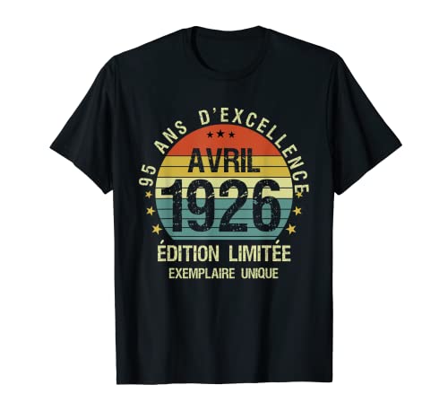 95 años Regalos 95º Cumpleaños Vintage Abril de 1926 Camiseta