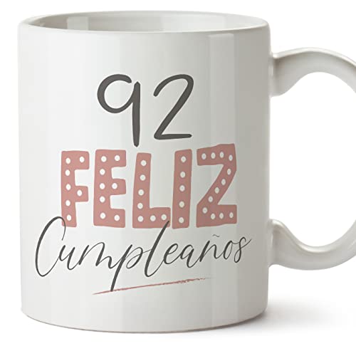 MUGFFINS Tazas 92 Cumpleaños - En Español - ¡Feliz Cumpleaños! Rosa - 11 oz / 330 ml - Regalo...