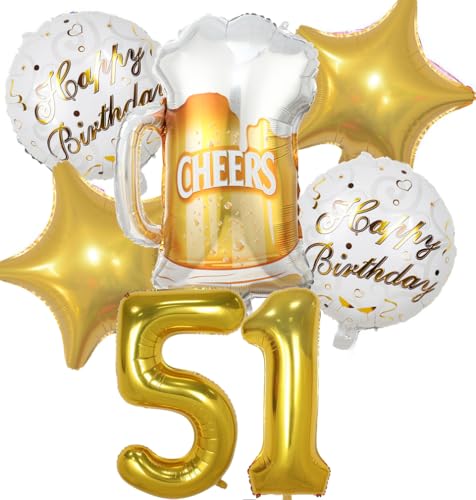 Decoracion Cumpleaños 51 años, Globos de Cumpleaños 51 años Dorado, Globos 51 Cumpleaños...