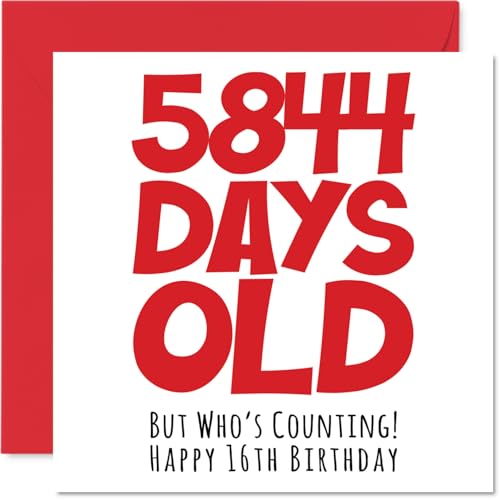 Tarjeta de cumpleaños número 16 para niños y niñas, él y ella, 5844 días de edad, divertida...