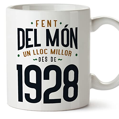 MUGFFINS Tazas 1928 Cumpleaños - En Catalán - Fent del Món un Lloc Millor - 11 oz / 330 ml - Regalo original y divertido