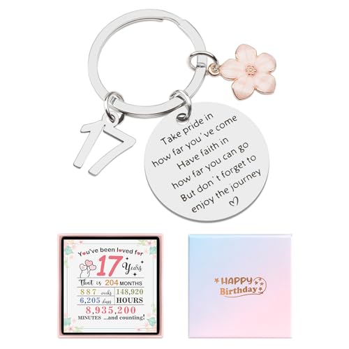 Amosking Regalos de cumpleaños número 17 para niñas, llavero de feliz cumpleaños para niñas de...