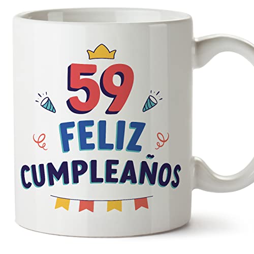 MUGFFINS Tazas 59 Cumpleaños - En Español - ¡Feliz Cumpleaños! - 11 oz / 330 ml - Regalo...