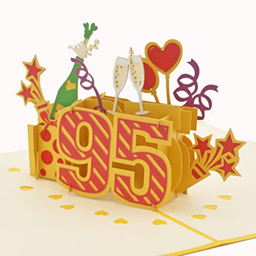 Favour Pop Up® - Tarjeta de felicitación 3D para cumpleaños 95 con cubierta en color dorado, ideal también para regalo de dinero o vales. TG095