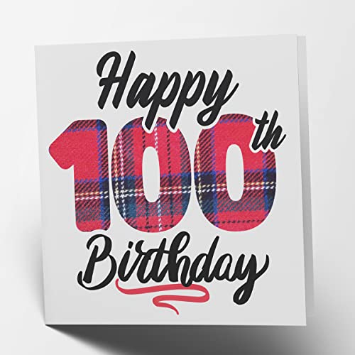 Maturi Tarjeta de felicitación de 100 cumpleaños, diseño de tartán en blanco en el interior