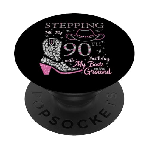 Entrando en mi 90 cumpleaños con mis Botas en el Suelo PopSockets PopGrip Adhesivo