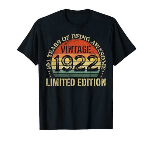 Vintage 1922 Edición Limitada 104 Cumpleaños 104 Años Camiseta