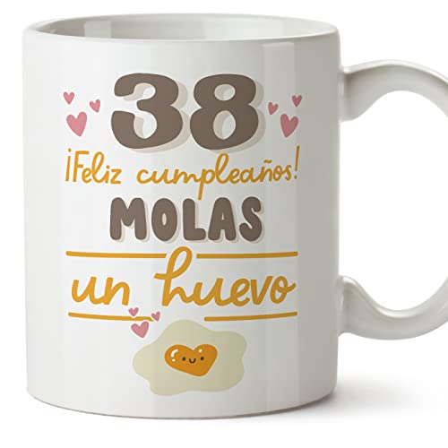 MUGFFINS Tazas 38 Cumpleaños - En Español - Feliz Cumpleaños Molas un Huevo - 11 oz / 330 ml - Regalo original y divertido