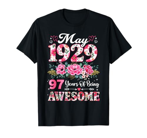 Floral Mayo 1929 97 años 97 cumpleaños Mujeres 97 años Camiseta