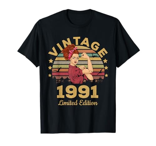 Vintage 1991 Hecho en 1991 30 cumpleaños mujeres 30 años Camiseta