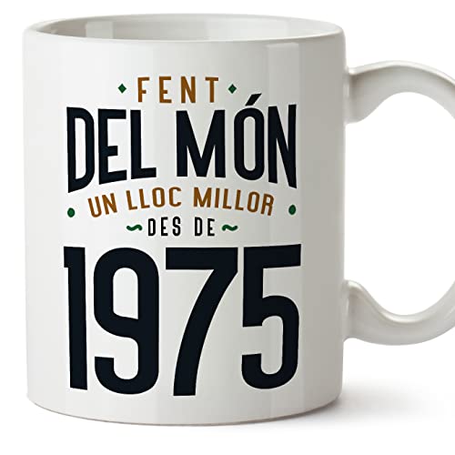 MUGFFINS Tazas 1975 Cumpleaños - En Catalán - Fent del Món un Lloc Millor - 11 oz / 330 ml -...