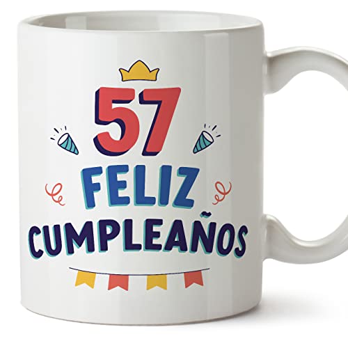 MUGFFINS Tazas 57 Cumpleaños - En Español - ¡Feliz Cumpleaños! - 11 oz / 330 ml - Regalo original y divertido